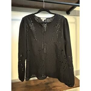 Women's ADIVA Top Black Lace Crochet Look Lined Keyhole Back Trendy BOHO CHIC XL